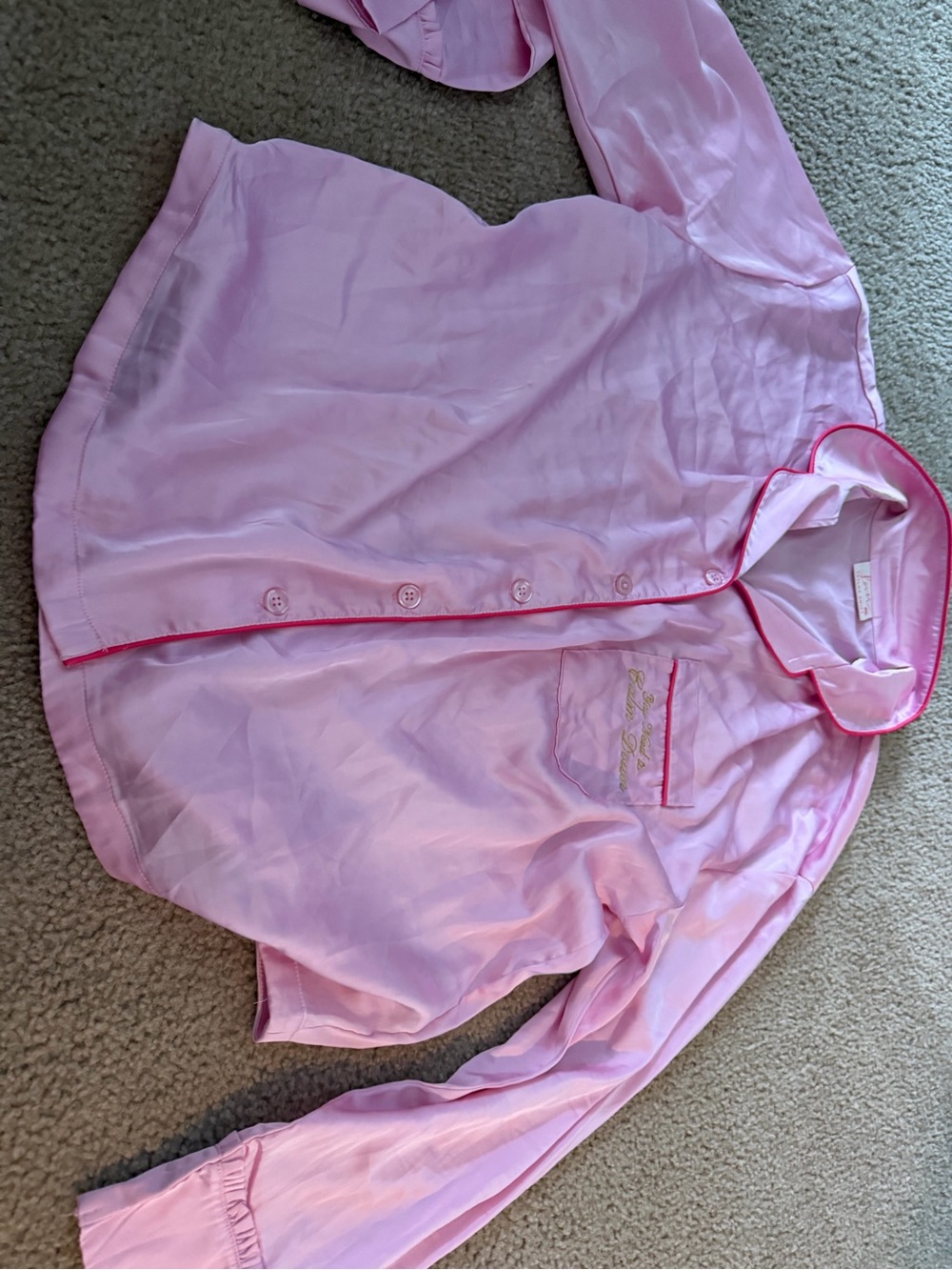 Taylor Swift Pink Satin Pajama set with Hot Pink Trim